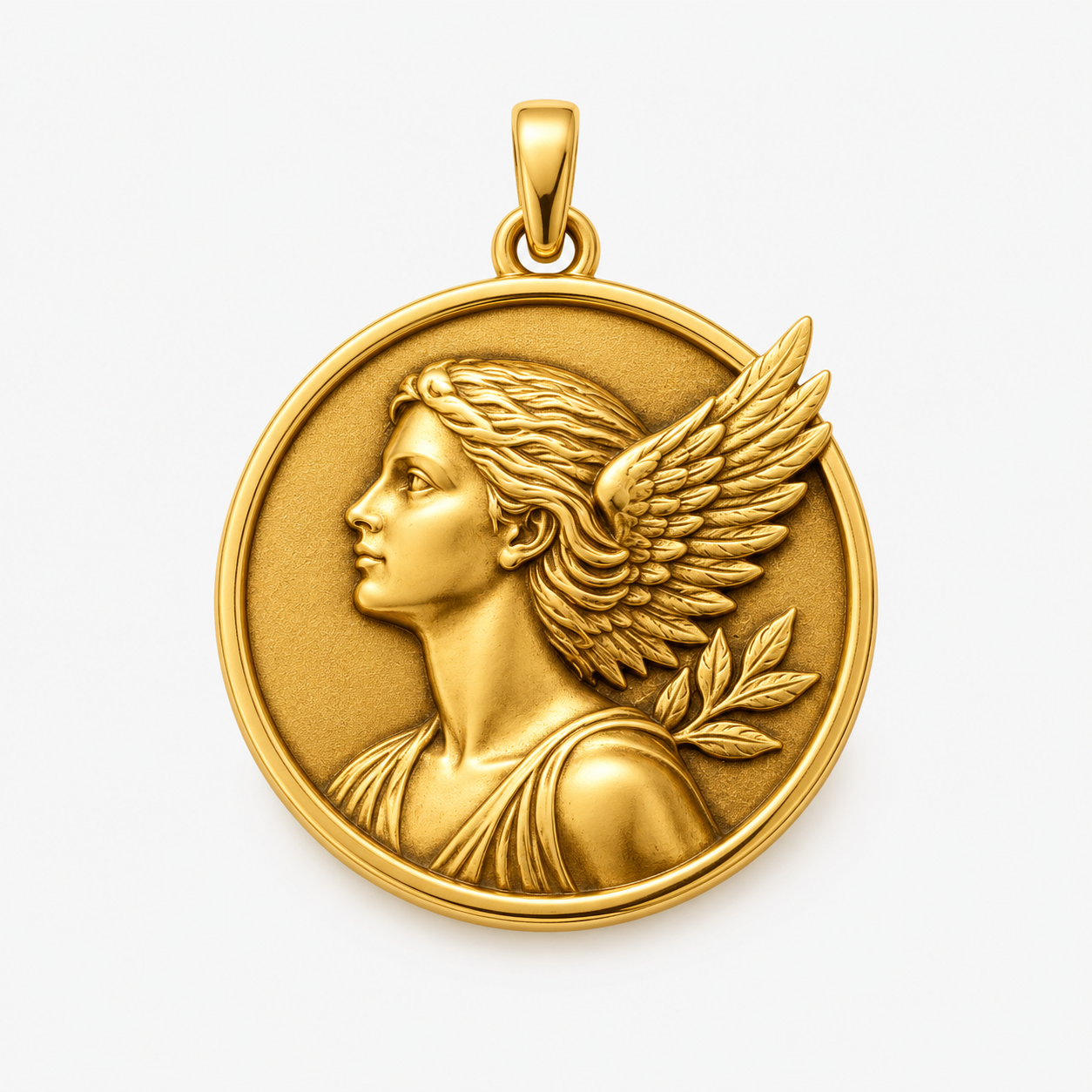 Nike Pendant – Greek Goddess of Victory Medallion in Sterling Silver or Solid Gold