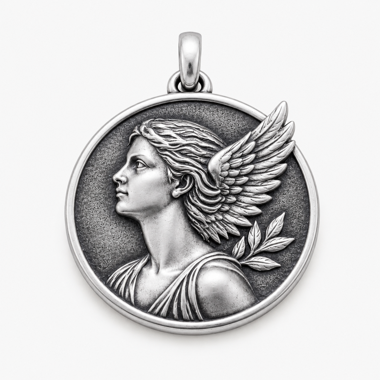 Nike Pendant – Greek Goddess of Victory Medallion in Sterling Silver or Solid Gold