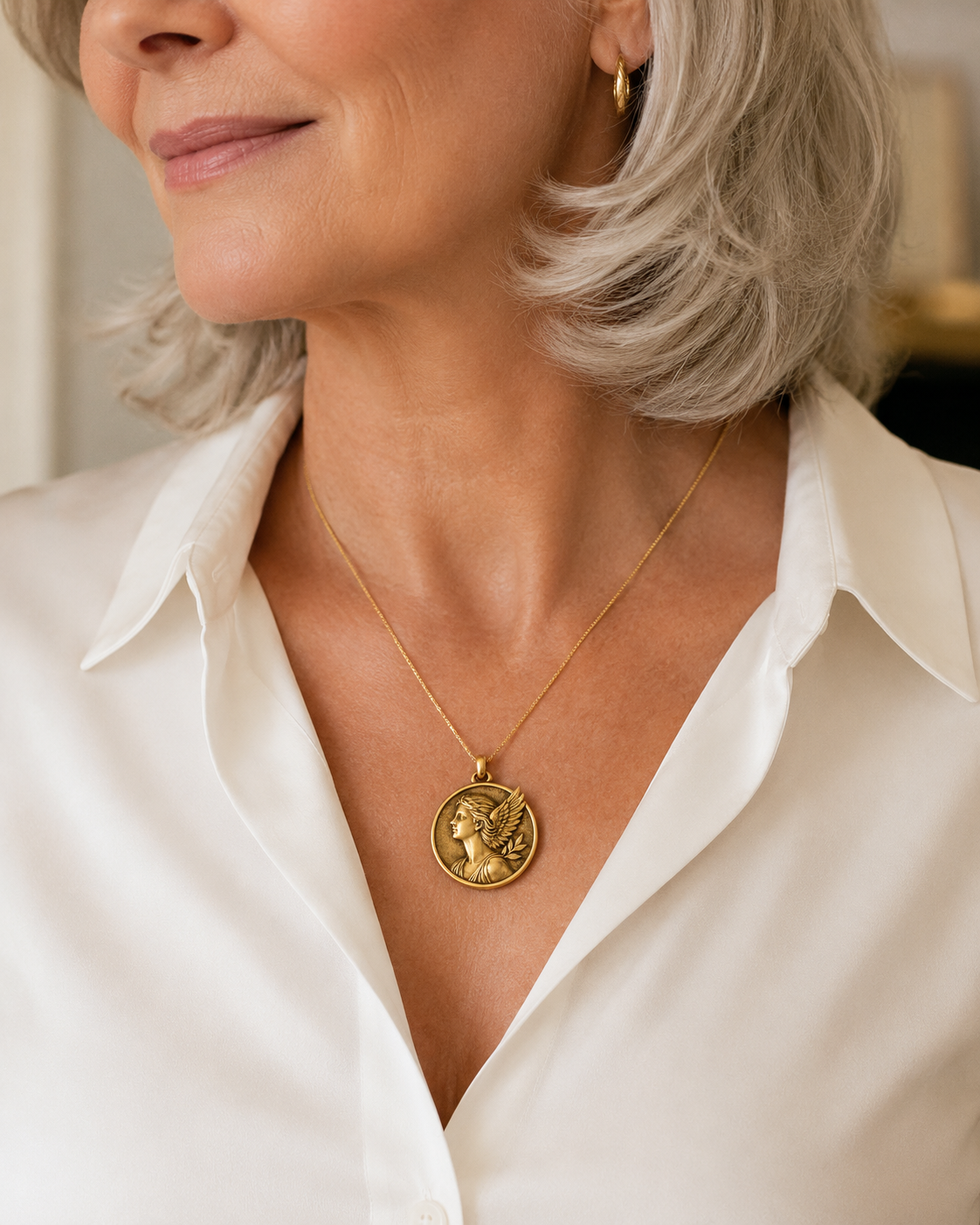 Nike Pendant – Greek Goddess of Victory Medallion in Sterling Silver or Solid Gold