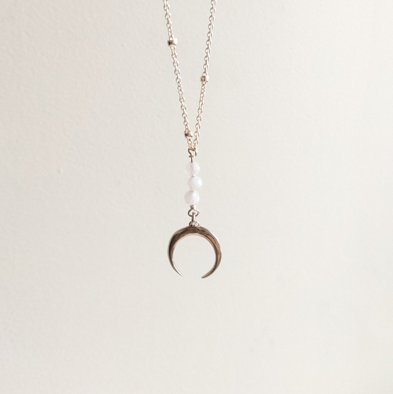 Crescent Moon with Blue Lace Agate in Sterling Silver