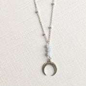 Crescent Moon with Blue Lace Agate in Sterling Silver