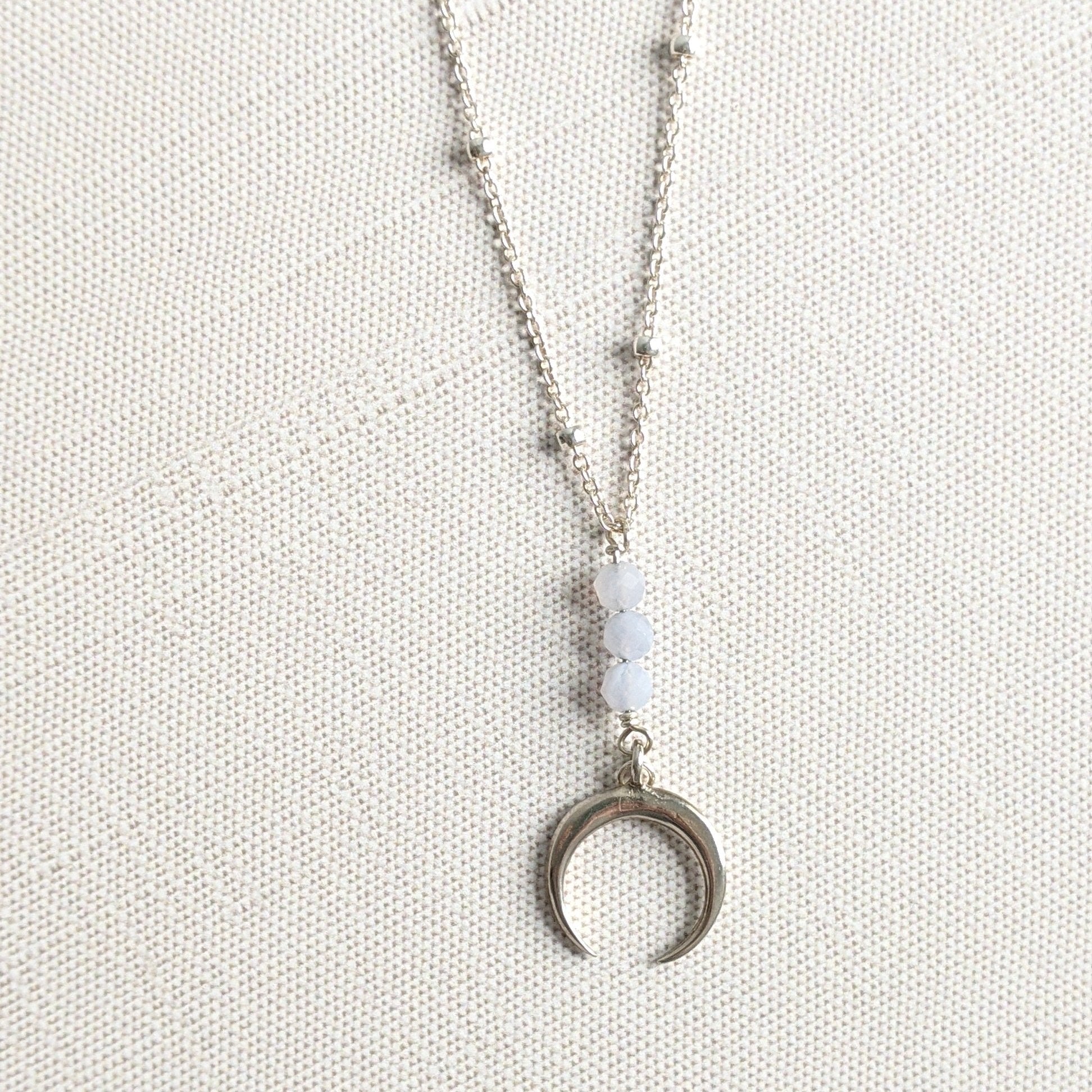 Crescent Moon with Blue Lace Agate in Sterling Silver