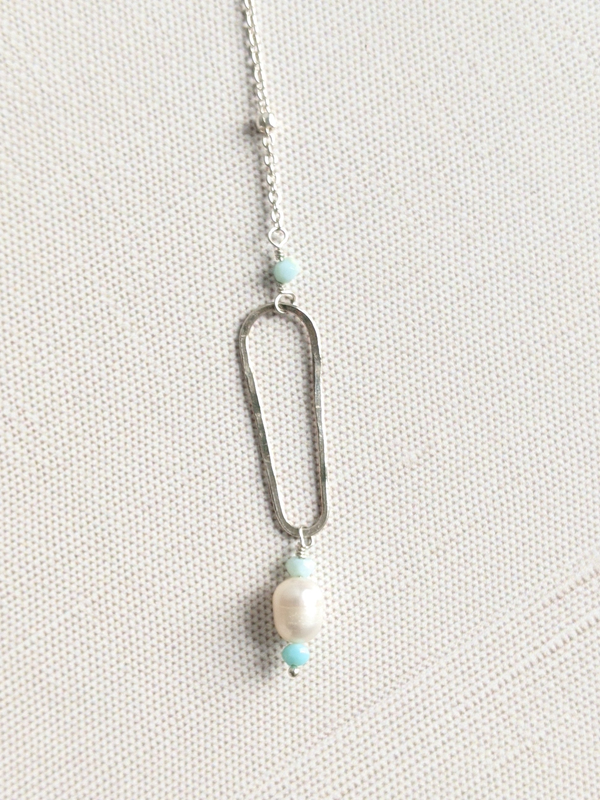 Pearl and Peruvian Blue Opal in Sterling Silver Y Necklace