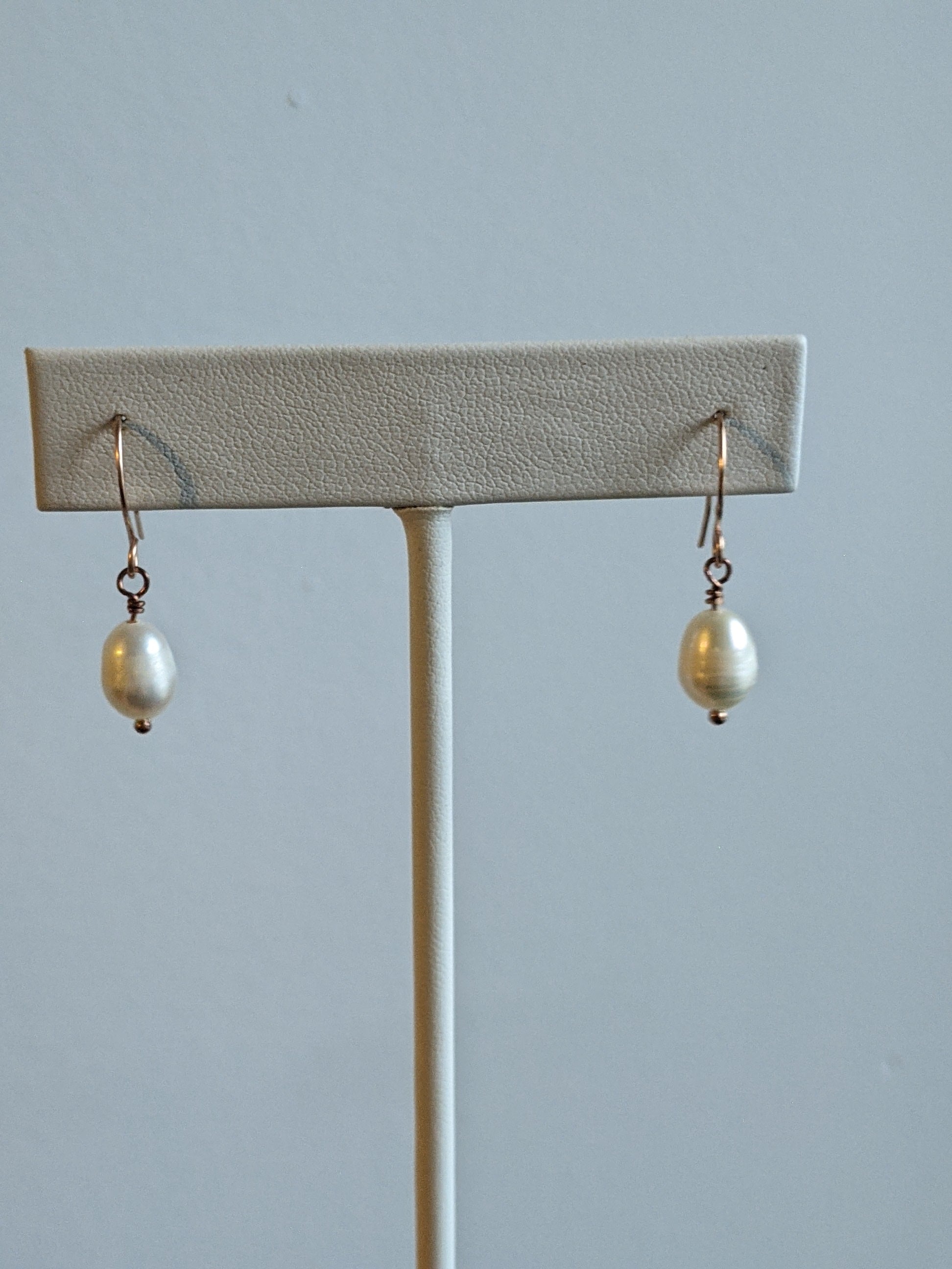 White Pearl Earrings in Rose Gold Fill