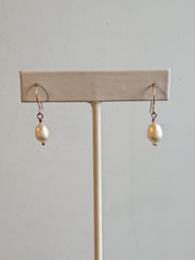 White Pearl Earrings in Rose Gold Fill