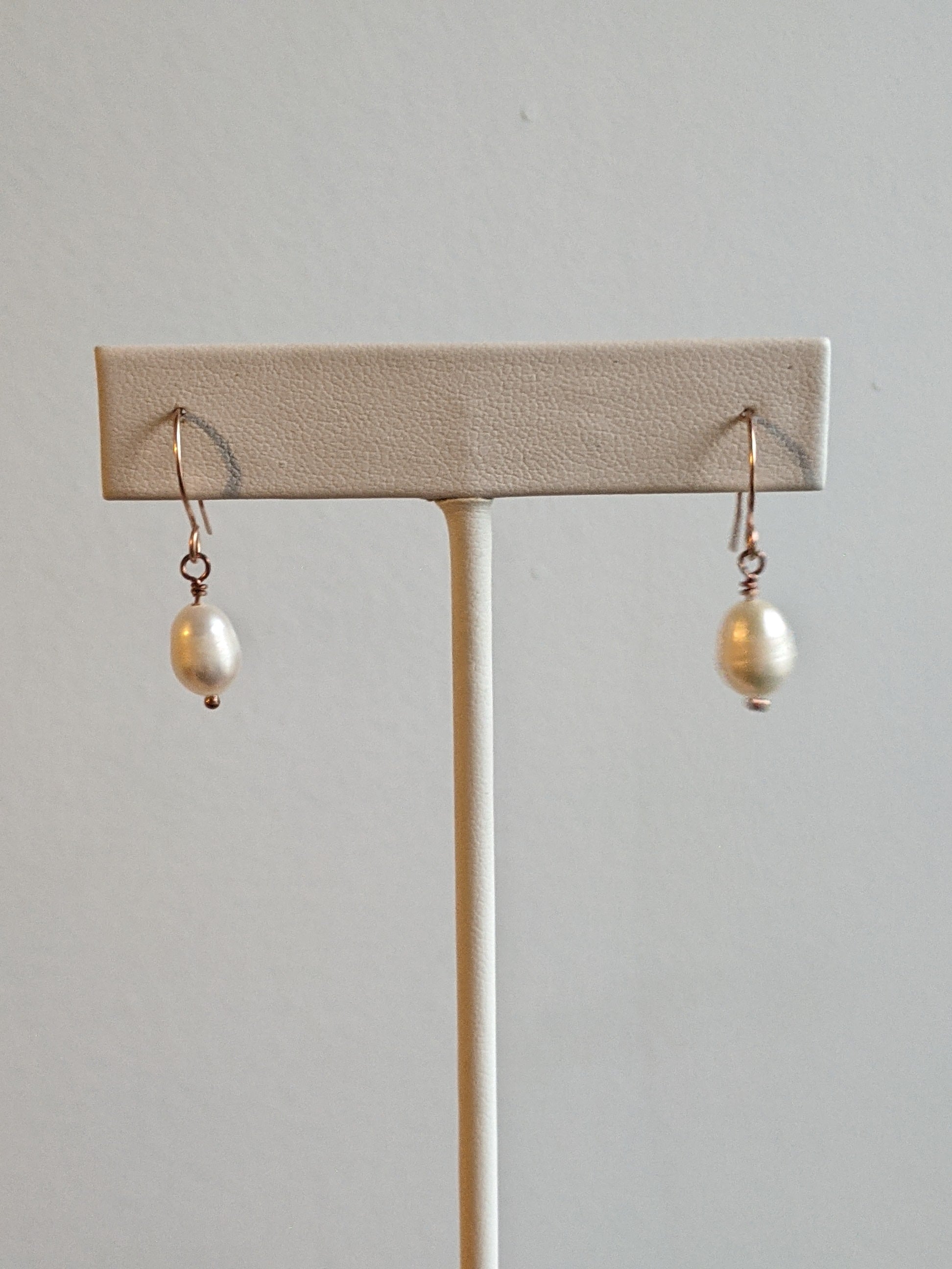 White Pearl Earrings in Rose Gold Fill