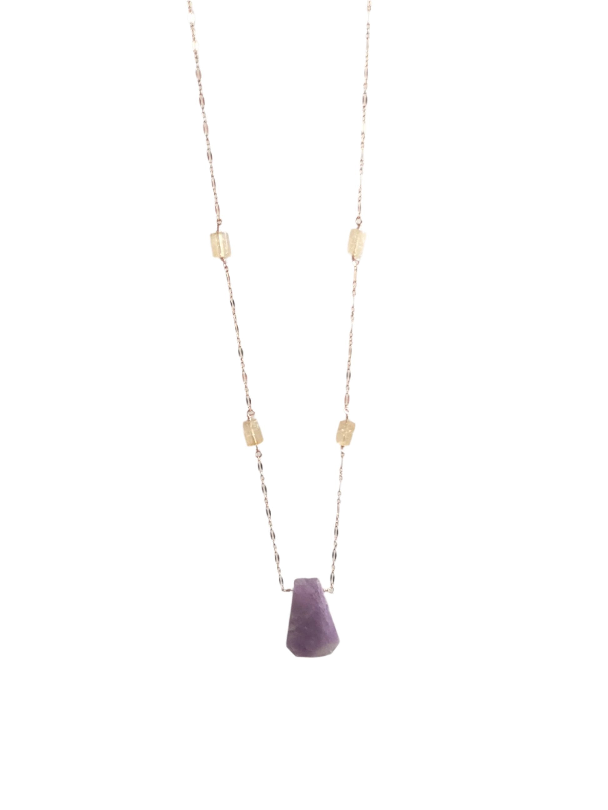 Amethyst and Citrine Necklace in Rose Gold Fill OOAK