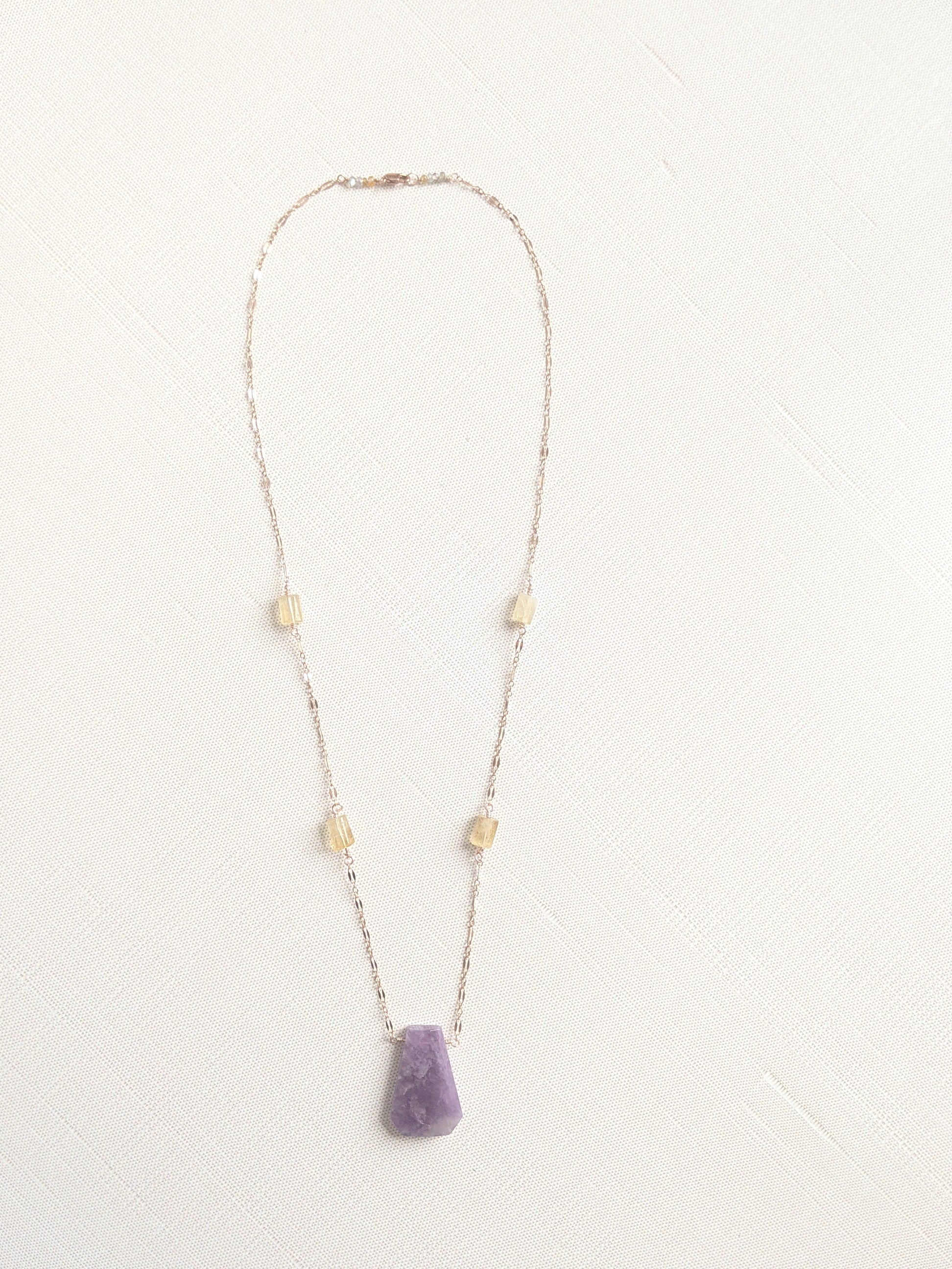 Amethyst and Citrine Necklace in Rose Gold Fill