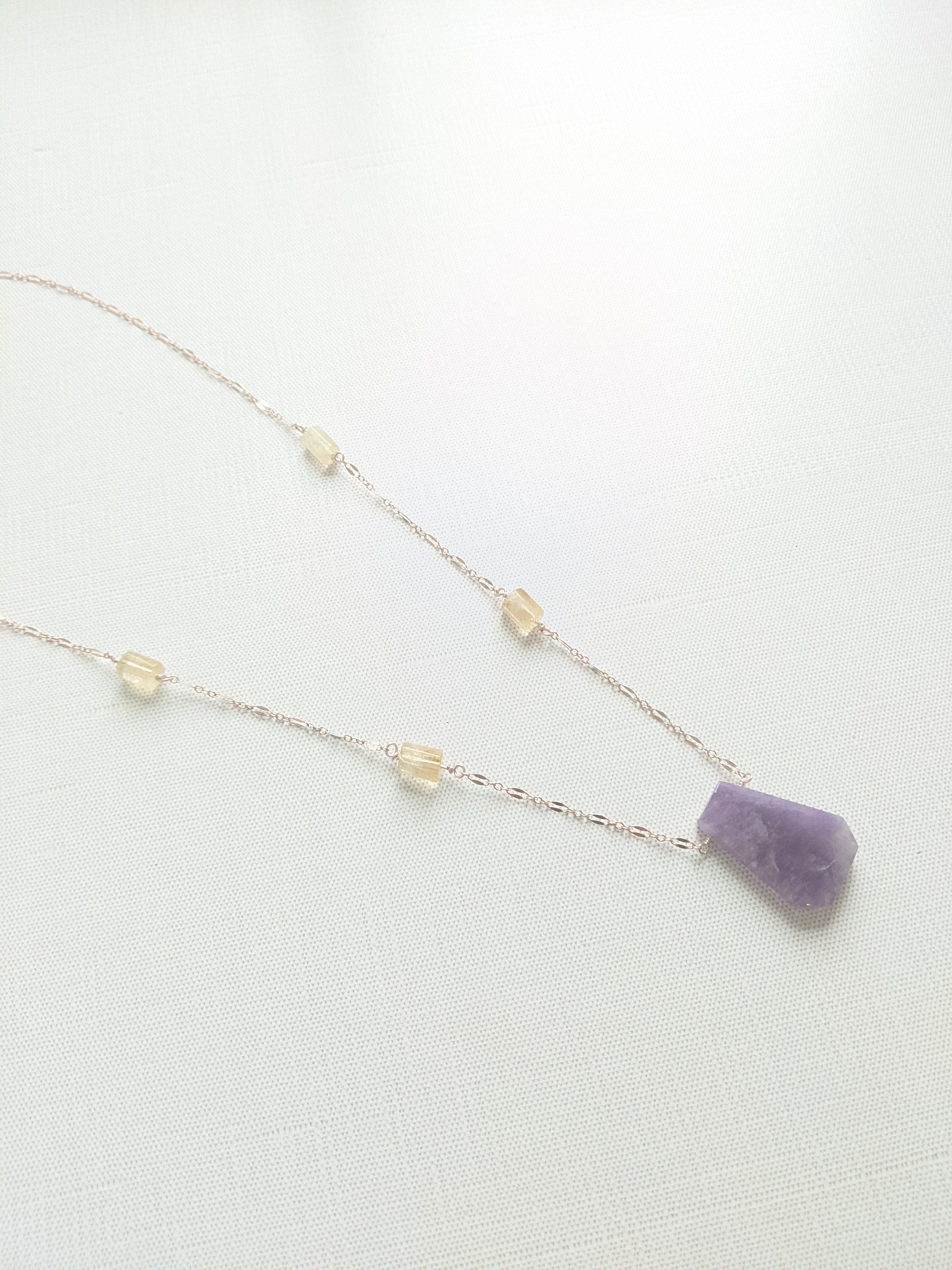 Amethyst and Citrine Necklace in Rose Gold Fill