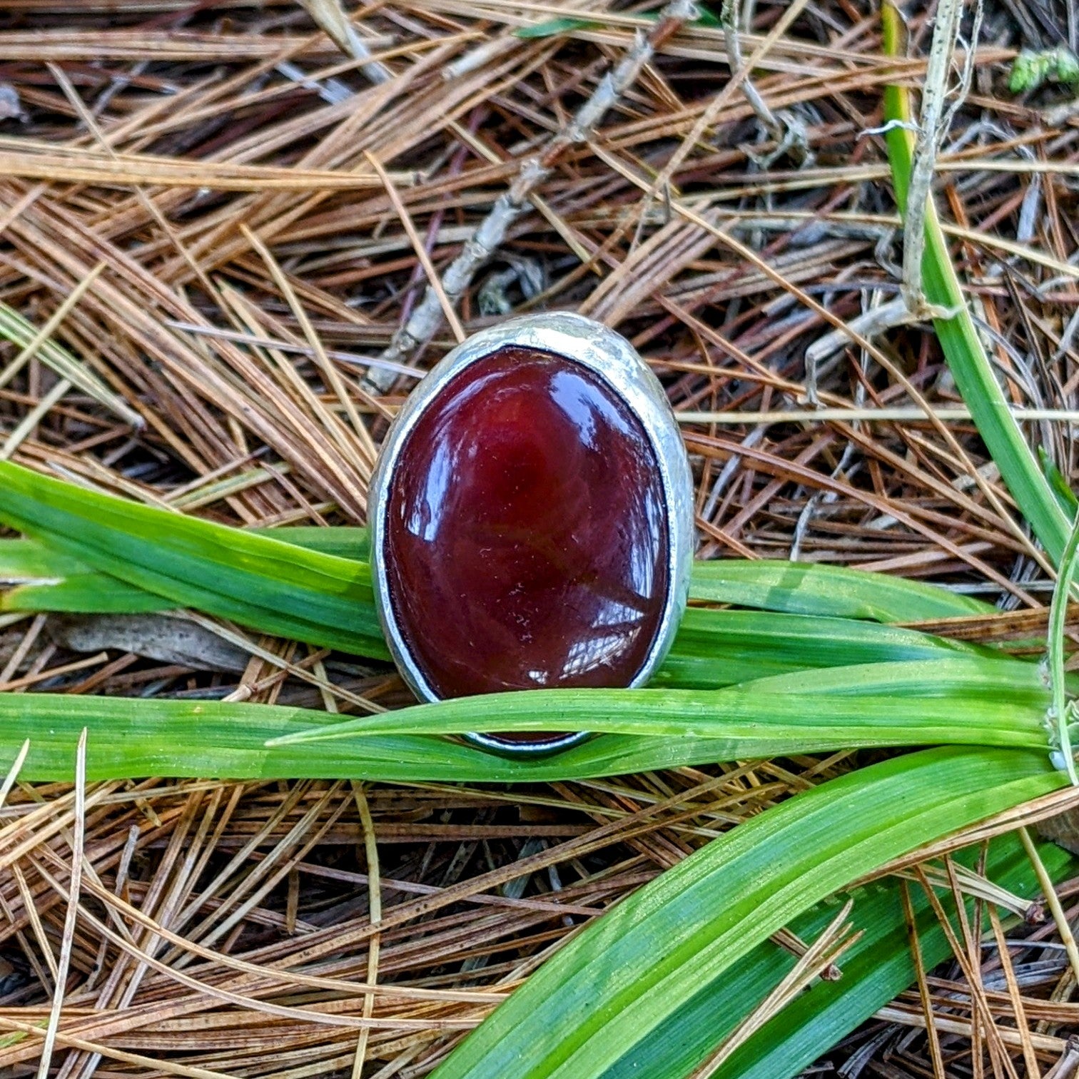 Carnelian Cabochon Ring in Sterling Silver – Organic Elegance Echoes of the Lake Collection