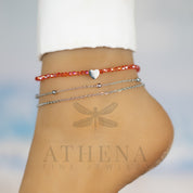 Sample Sale: Orange Heart Anklet Set in Stainless Steel
