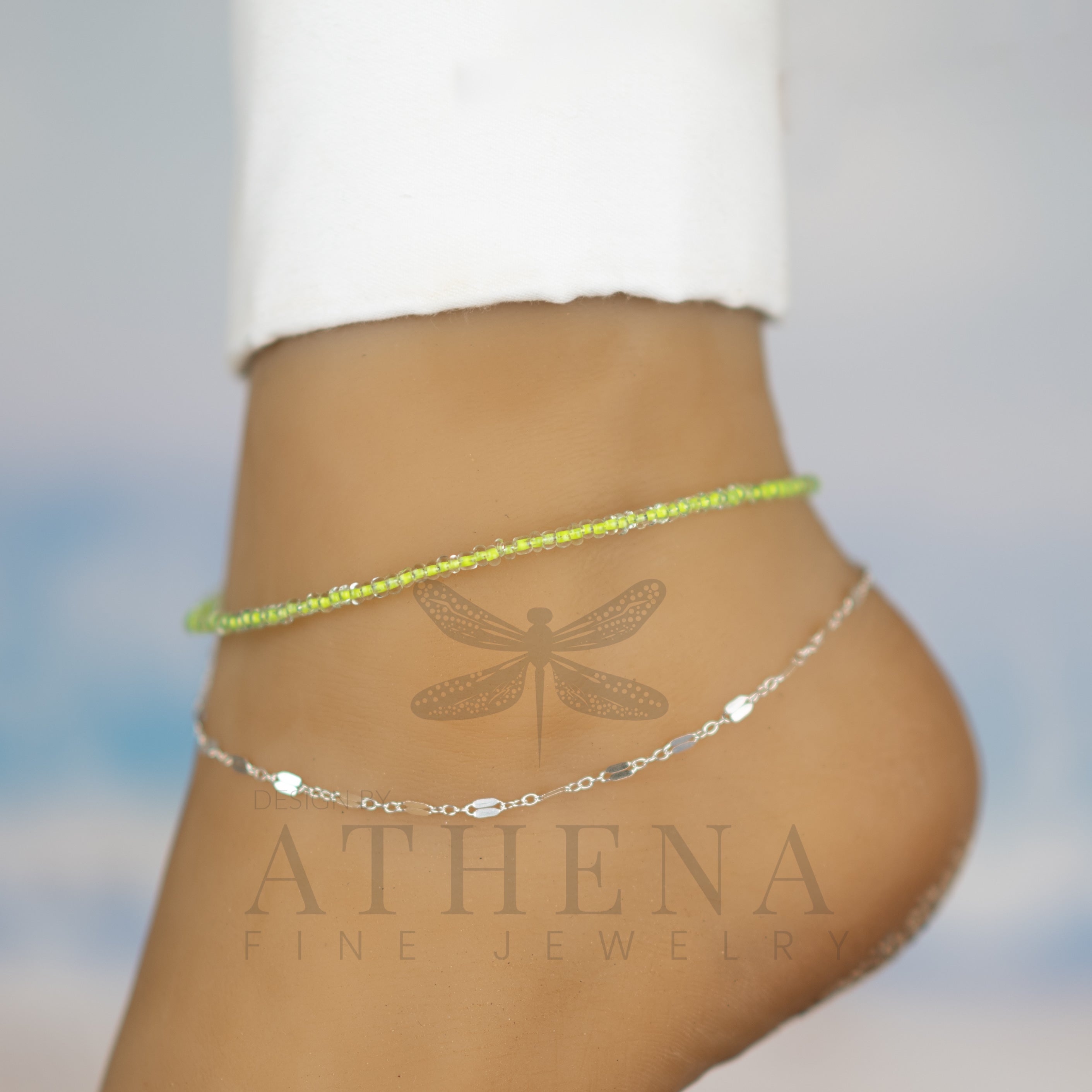 Green Dream Layering Anklet in Argentium Silver