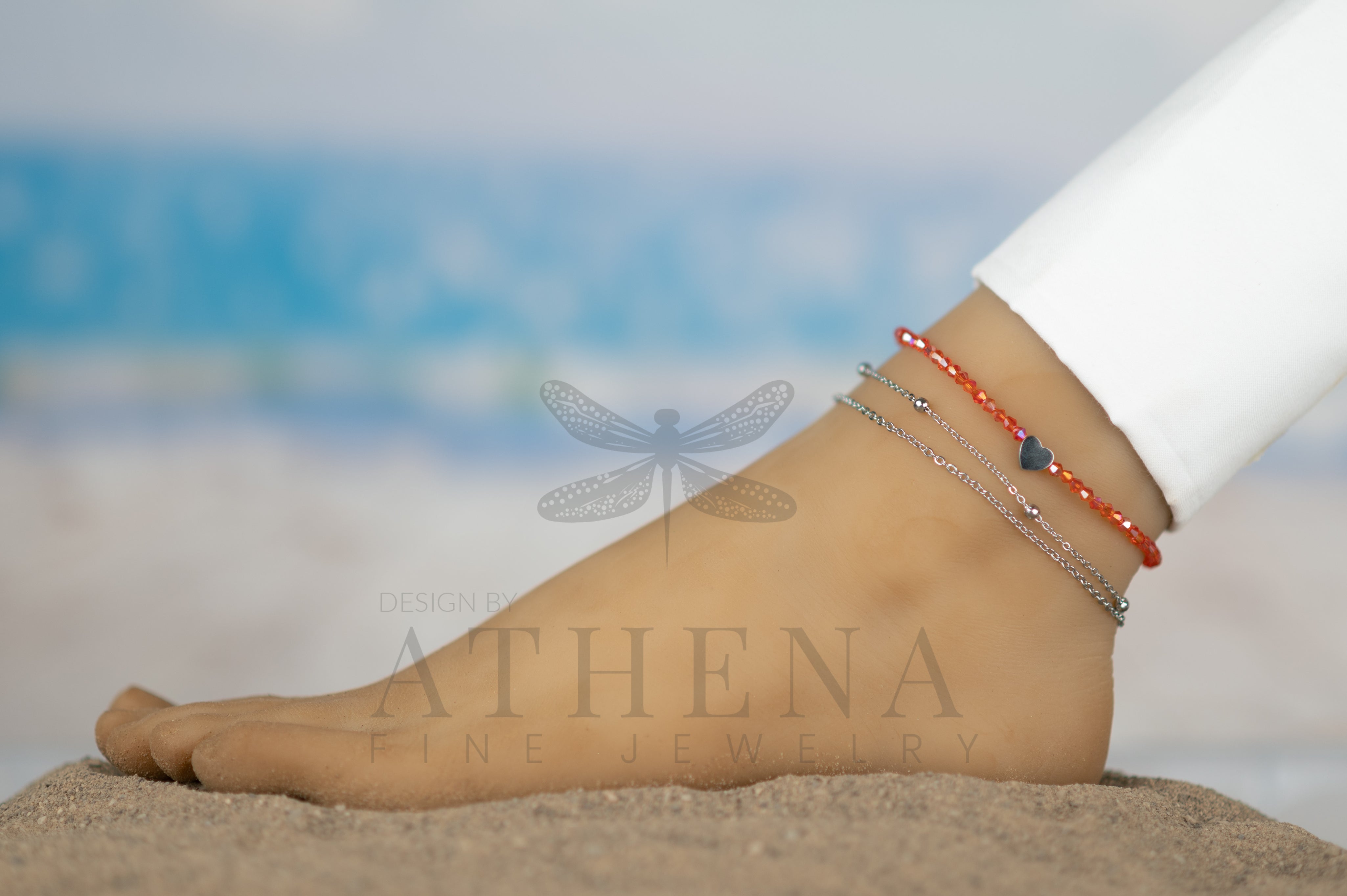 Sample Sale: Beaded Heart Anklet Set in Stainless Steel