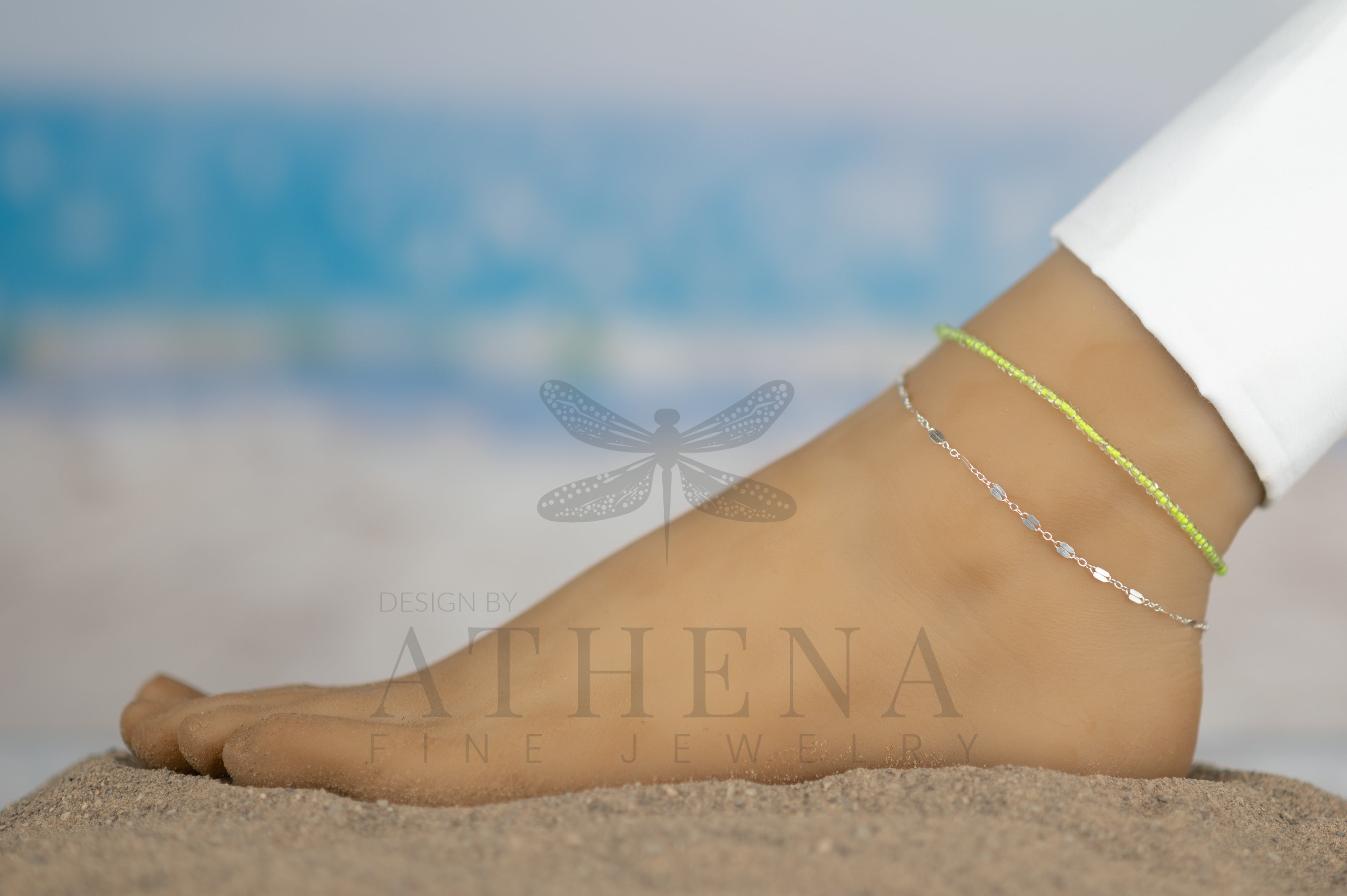 Green Dream Layering Anklet in Argentium Silver