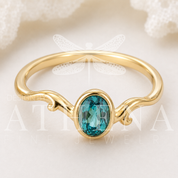 Teal Sapphire Engagement Ring in Yellow Gold | The Tide Ring