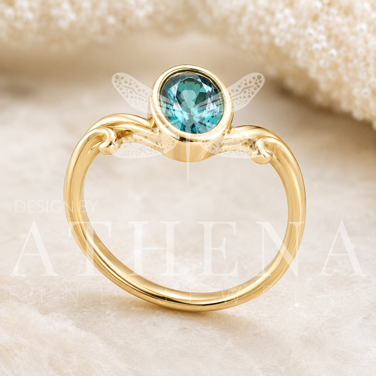 Teal Sapphire Engagement Ring in Yellow Gold | The Tide Ring