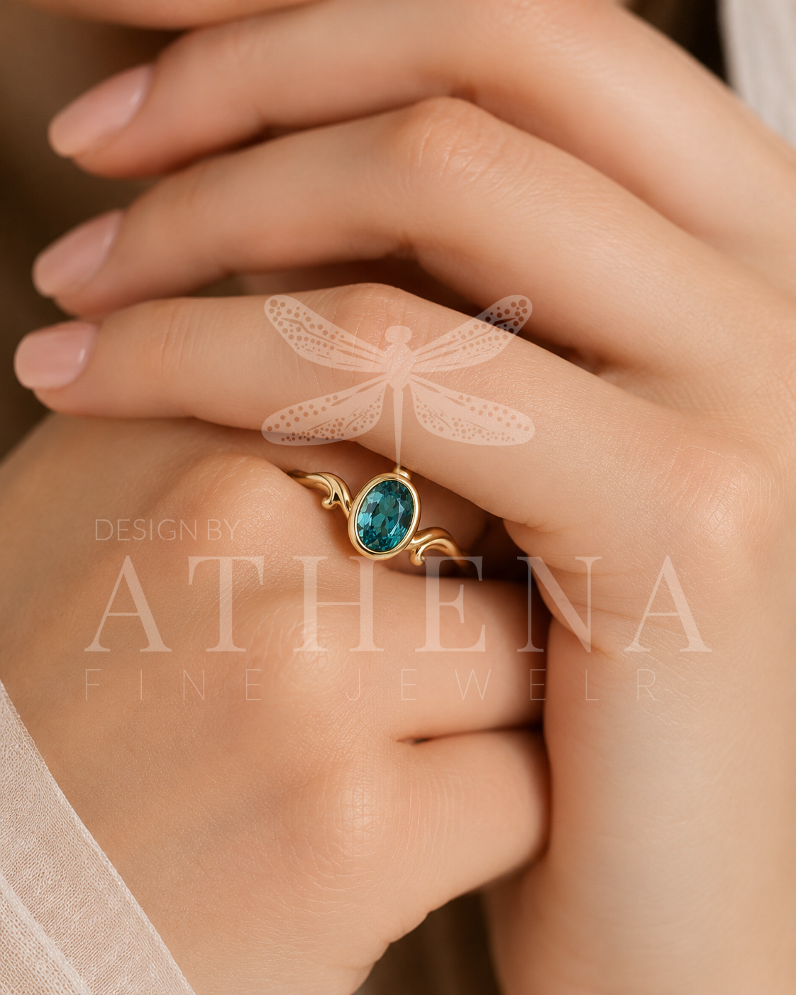 Teal Sapphire Engagement Ring in Yellow Gold | The Tide Ring