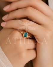 Teal Sapphire Engagement Ring in Yellow Gold | The Tide Ring