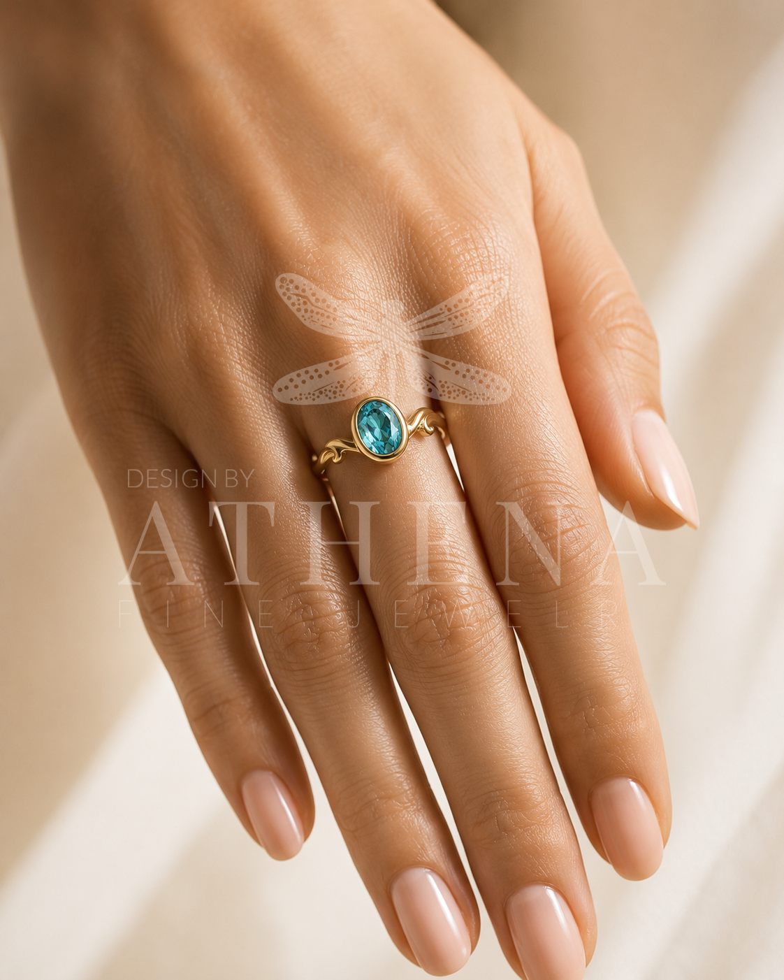 Teal Sapphire Engagement Ring in Yellow Gold | The Tide Ring