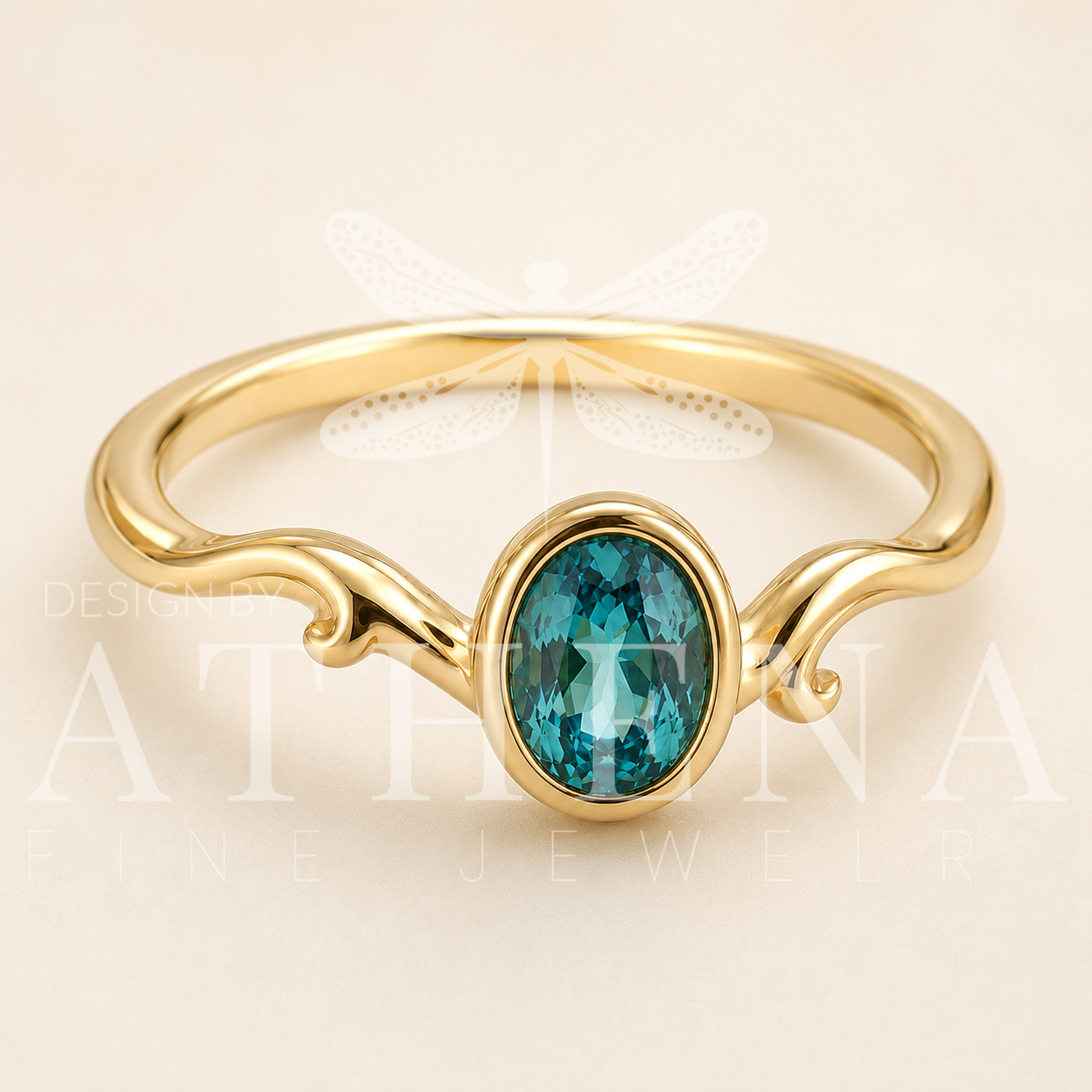 Teal Sapphire Engagement Ring in Yellow Gold | The Tide Ring