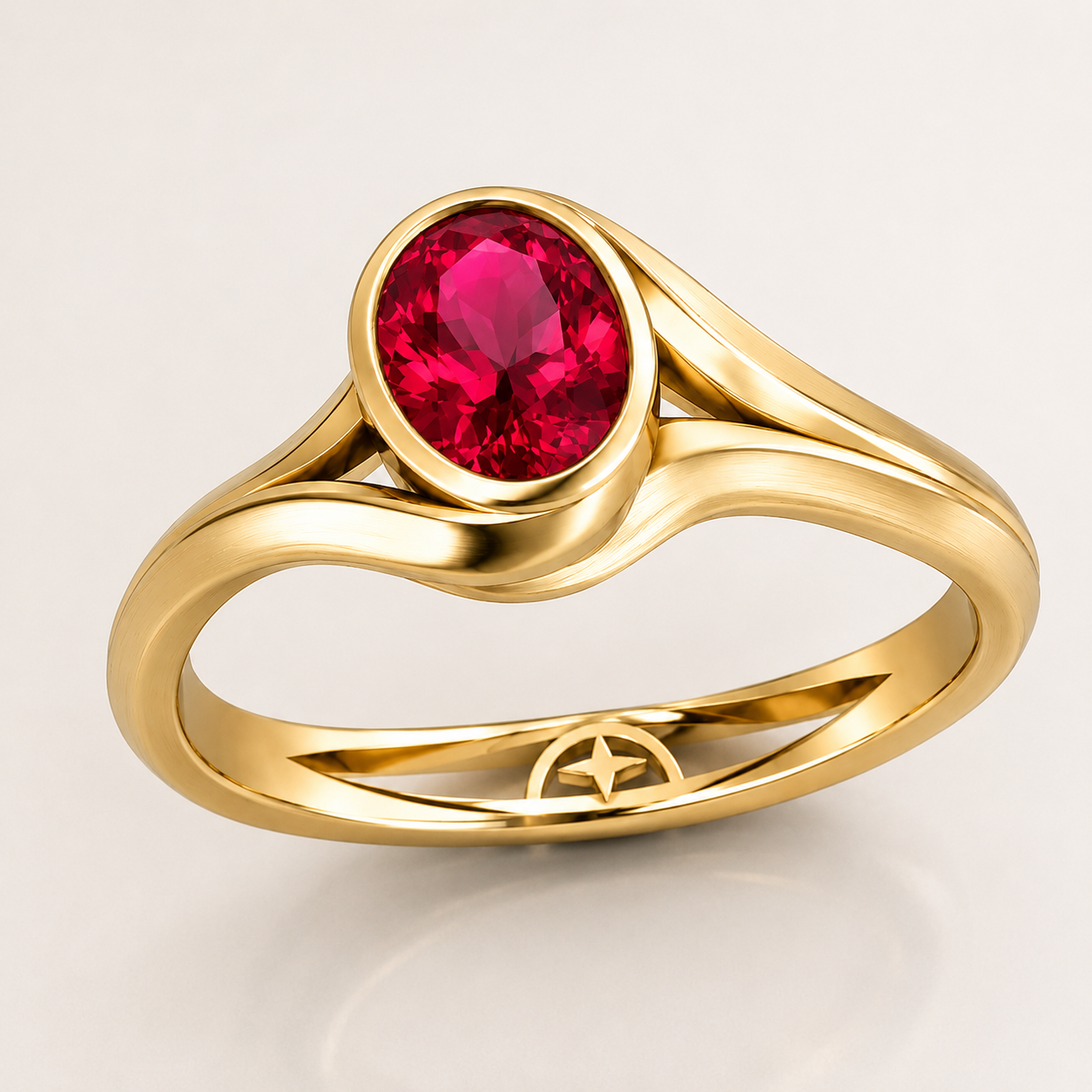 The Chosen Path Ring oval lab sapphire engagement ring with sculptural bezel band in silver or gold.
