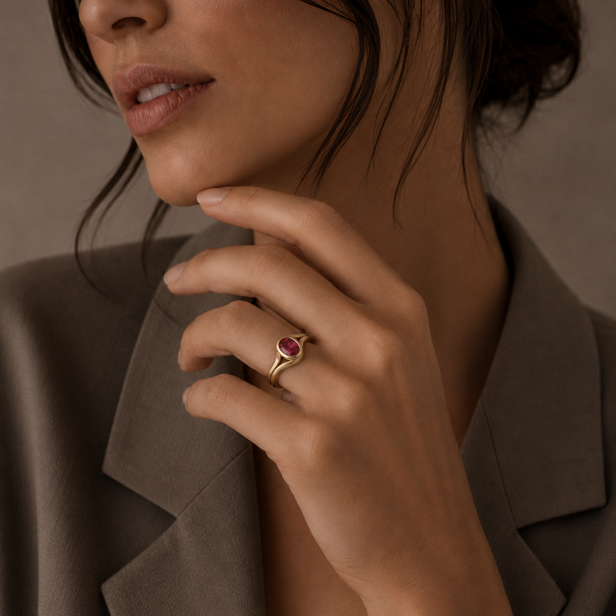 The Chosen Path Ring oval lab sapphire engagement ring with sculptural bezel band in silver or gold.