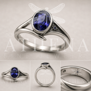 The Fated Signal Ring — Oval Lab Sapphire Engagement Ring with Star Detail and Sculptural Bezel Band