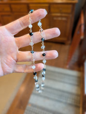 Close view of After Hours mixed faceted bead necklace in sterling silver
