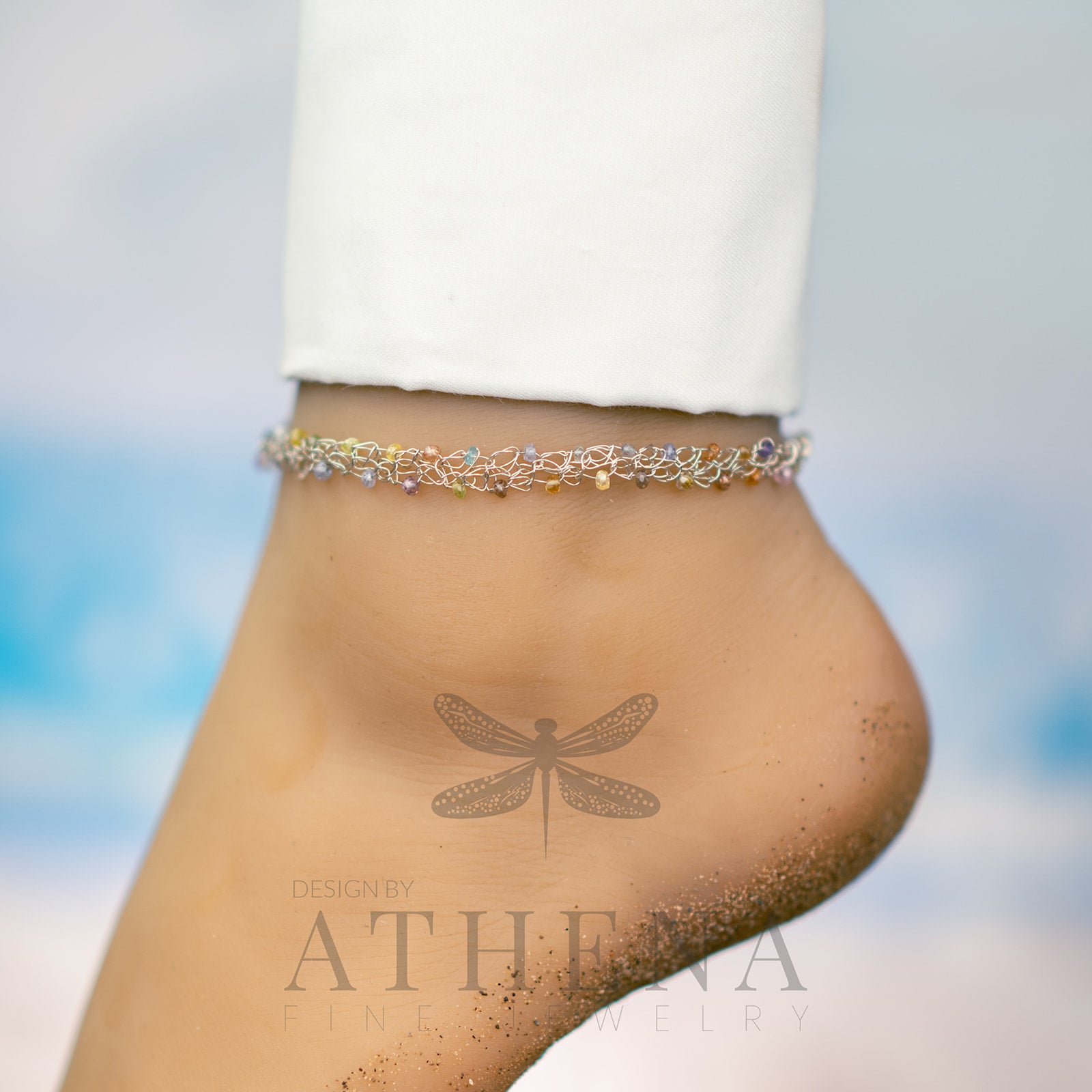 Sunscatter Anklet – Argentium Silver Crochet Anklet with Quartz Beads