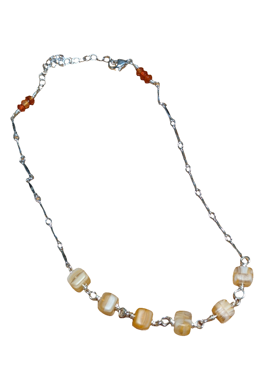 Peach Cubes Anklet in Sterling Silver