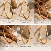 Handmade Bangle — Solid Brass or Copper | Hammered or Smooth