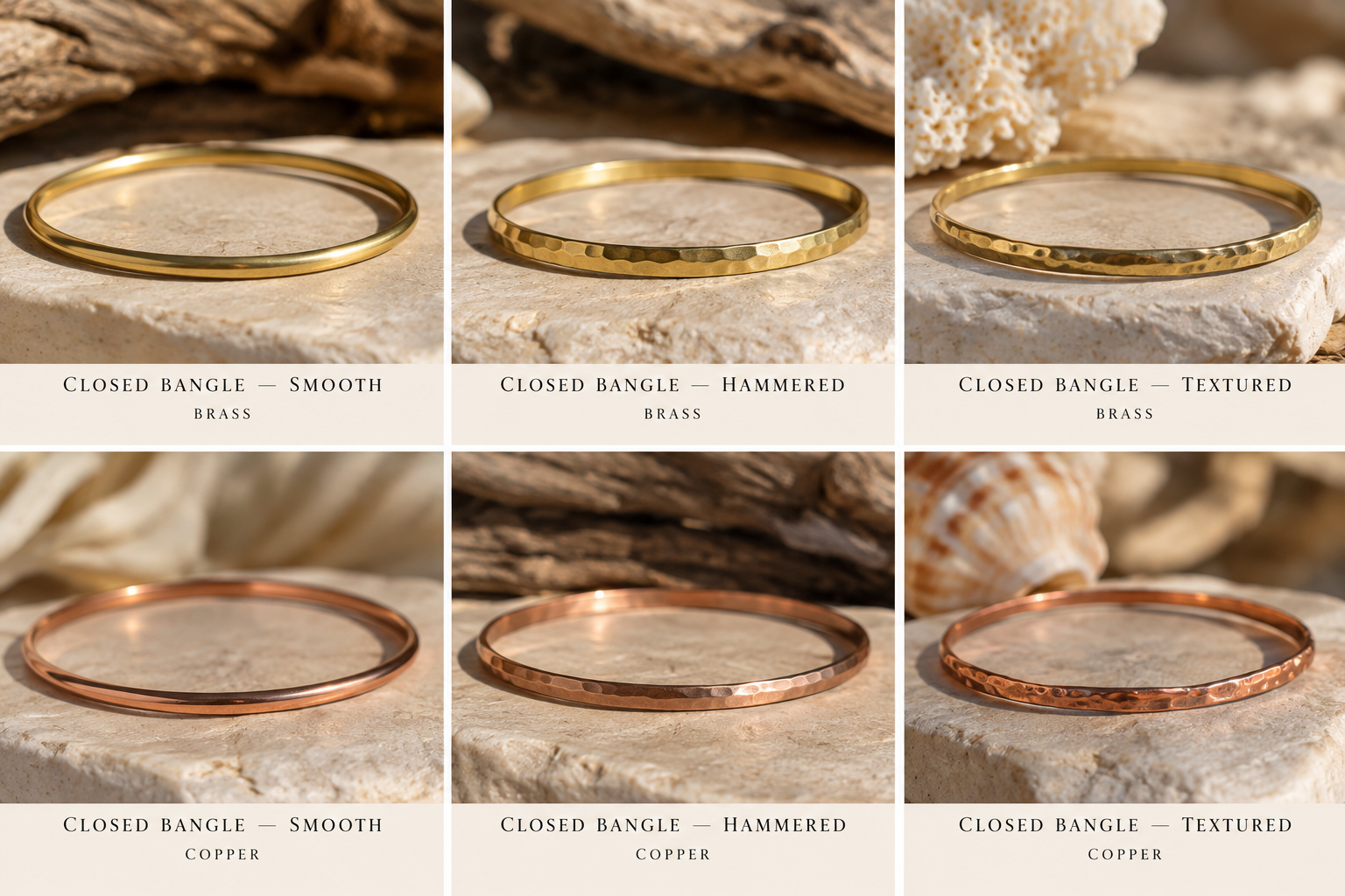 Handmade Bangle — Solid Brass or Copper | Hammered or Smooth