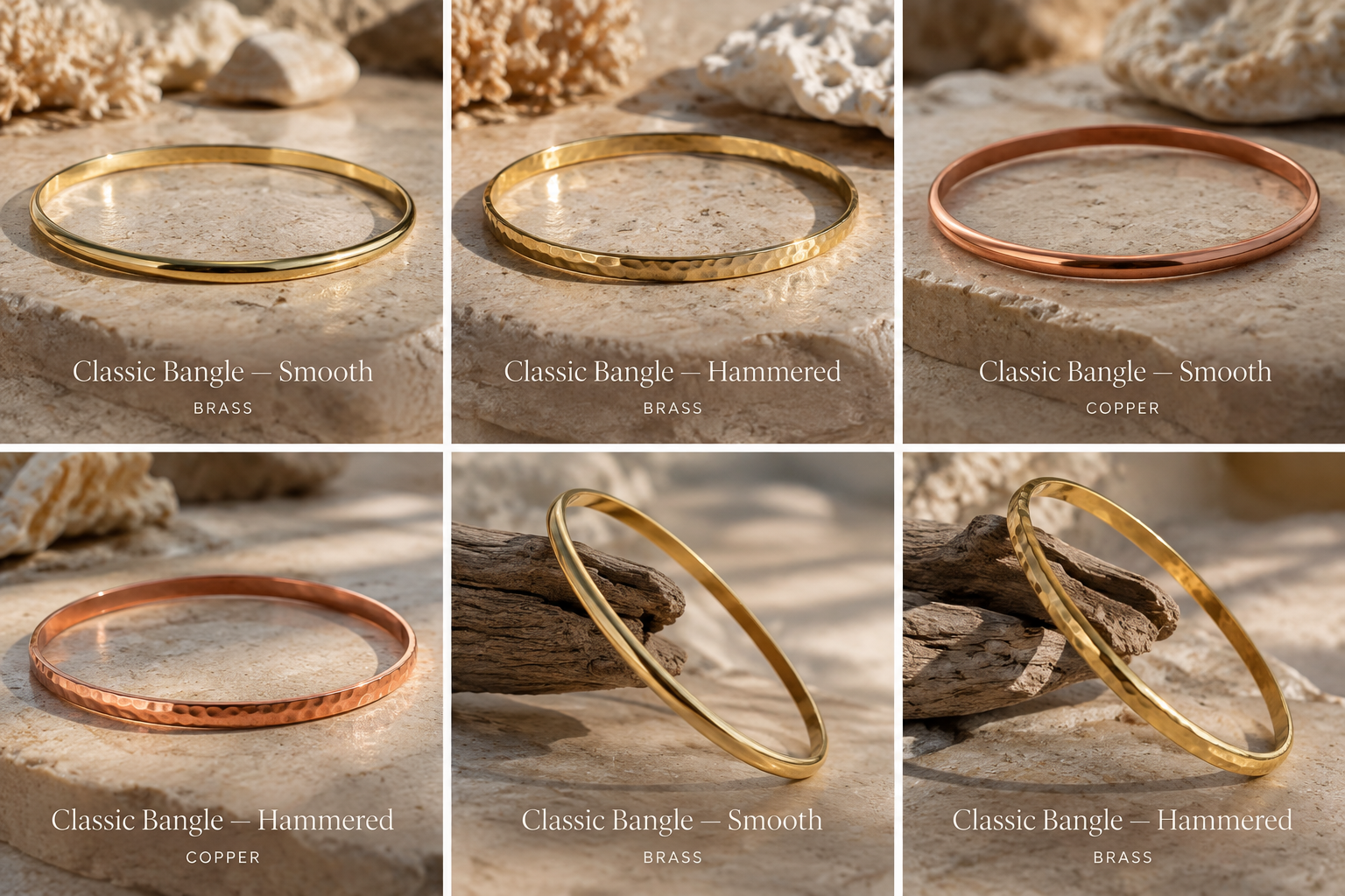 Handmade Bangle — Solid Brass or Copper | Hammered or Smooth