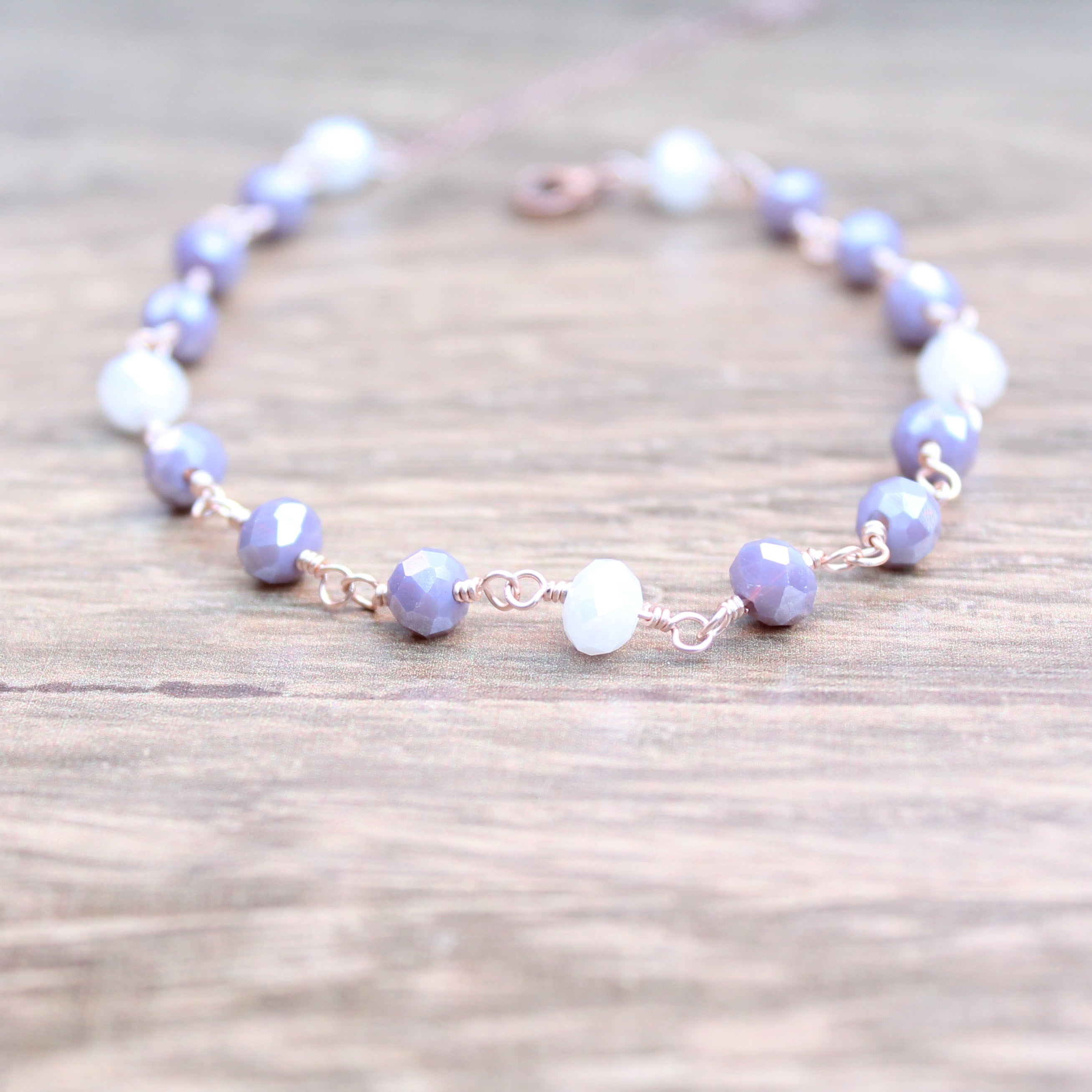 Sample Sale: Lilac & White Beaded Bracelet in Stainless Steel