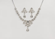 #038: Silver Bridal Jewelry Set – Crystal Necklace & Drop Earrings for Weddings