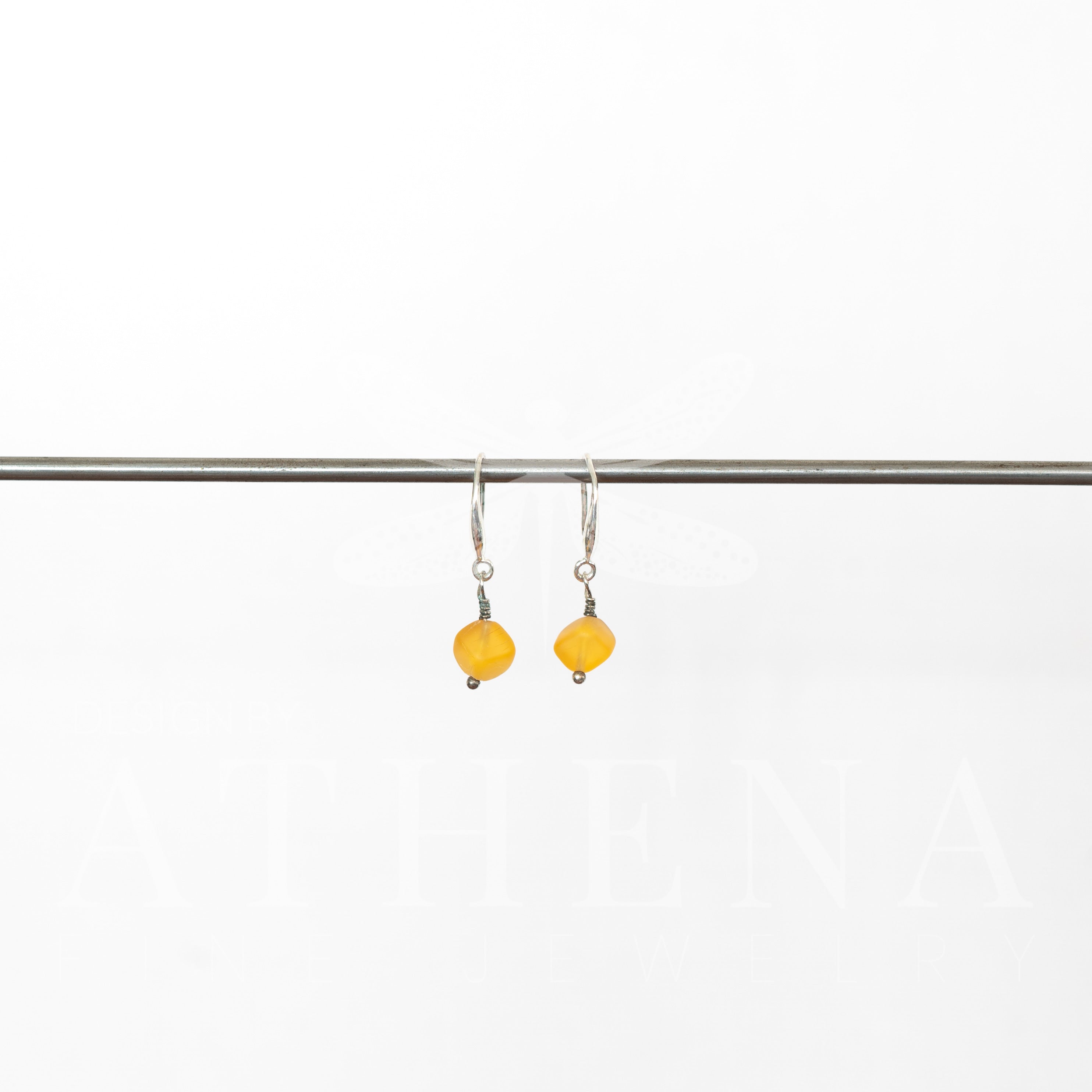 Yellow Cube Earrings | Sterling Silver Dangles | One-of-a-Kind Spring Accessories