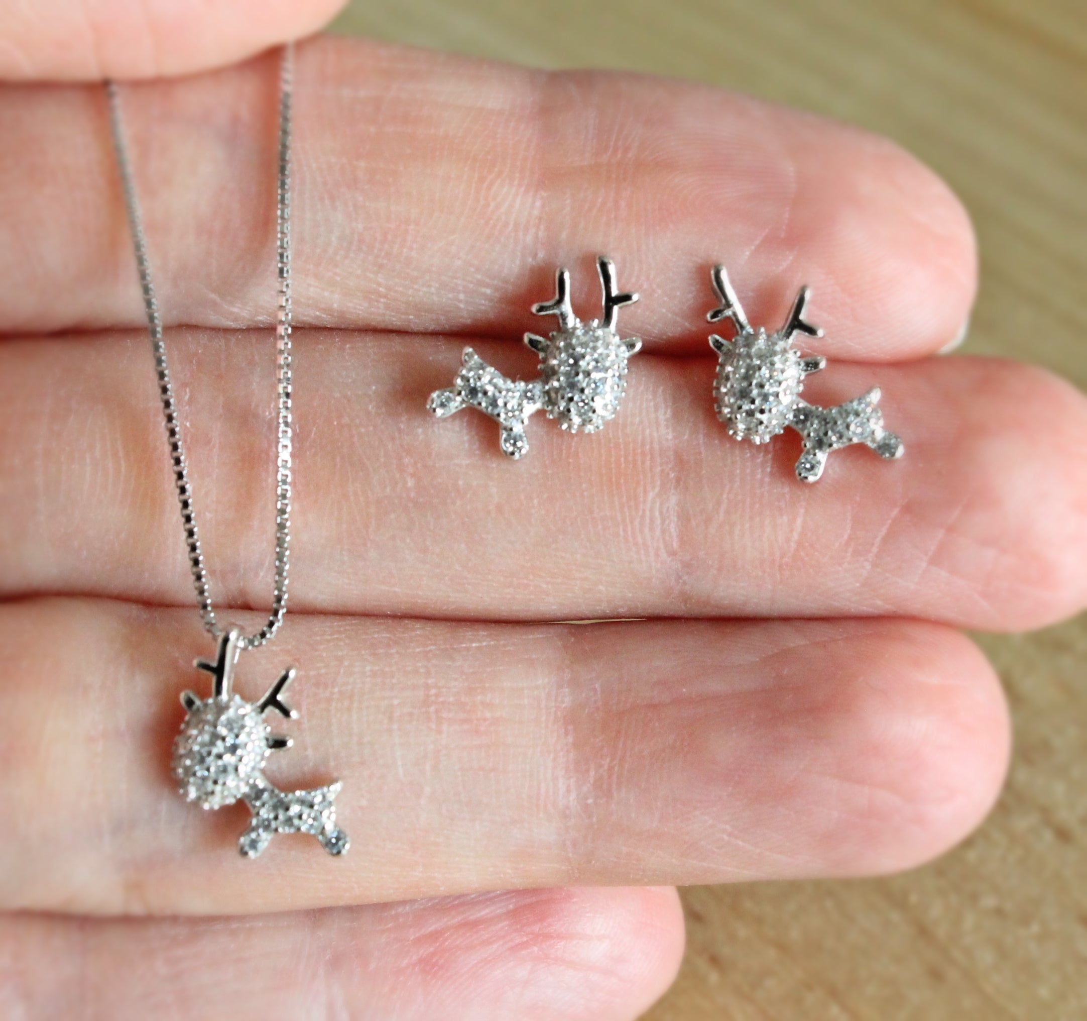 Cute Reindeer Earrings and Necklace