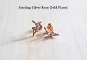 Posing Reindeer CZ Studs in Sterling Silver and Rose Gold Plated