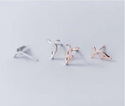 Posing Reindeer CZ Studs in Sterling Silver and Rose Gold Plated