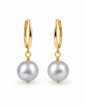 Gray freshwater pearl leverback earrings in yellow gold fill by Design by Athena