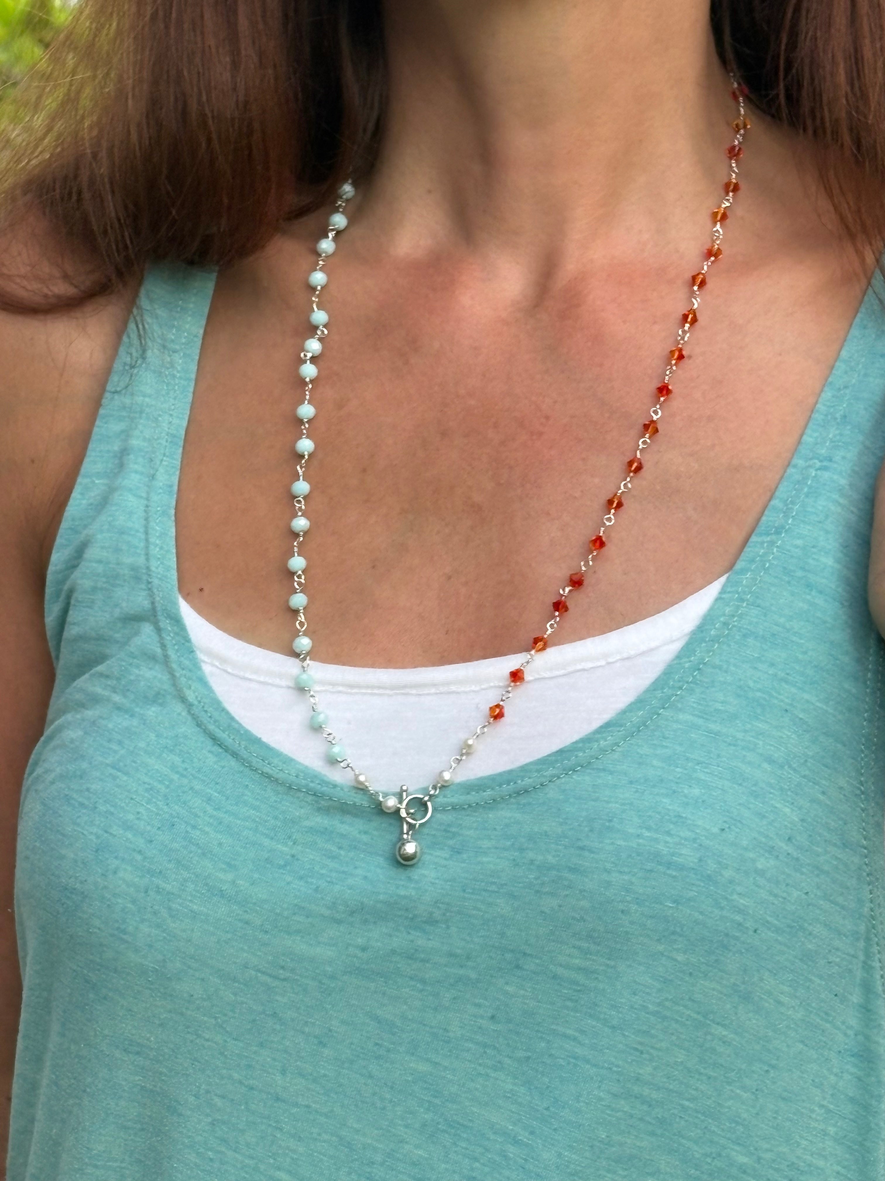 Harmony Sunset Pearl Strand Necklace in Silver OOAK