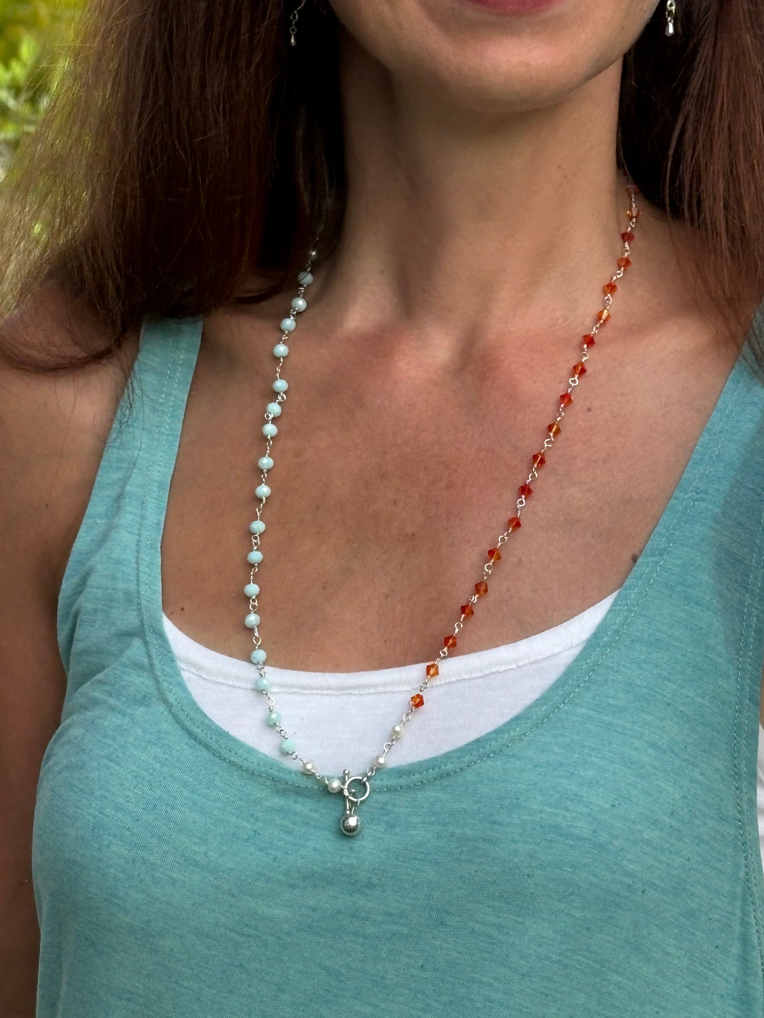 Harmony Sunset Pearl Strand Necklace in Silver OOAK