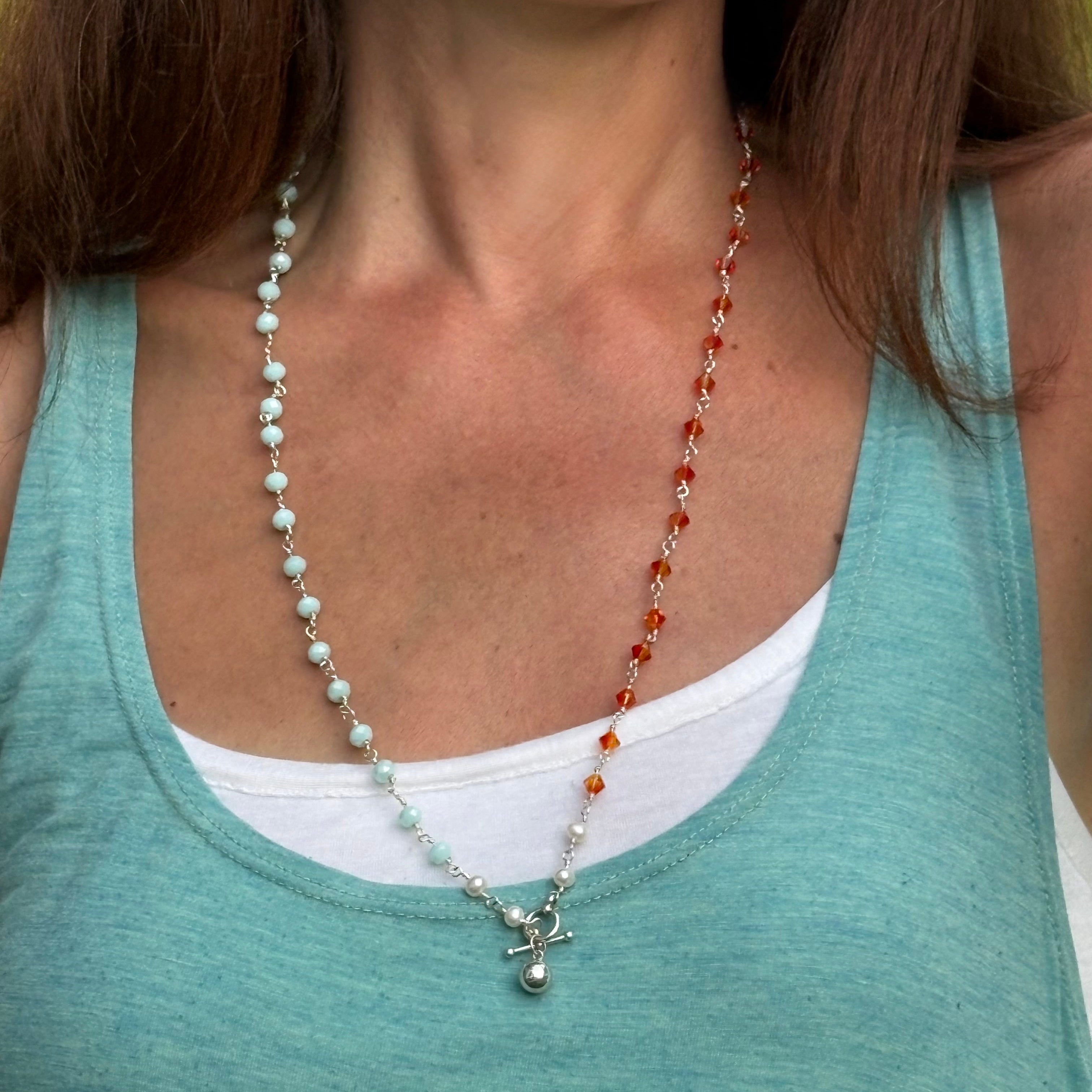 Harmony Sunset Pearl Strand Necklace in Silver OOAK