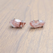 Raw lithium quartz stud earrings in sterling silver by Design by Athena