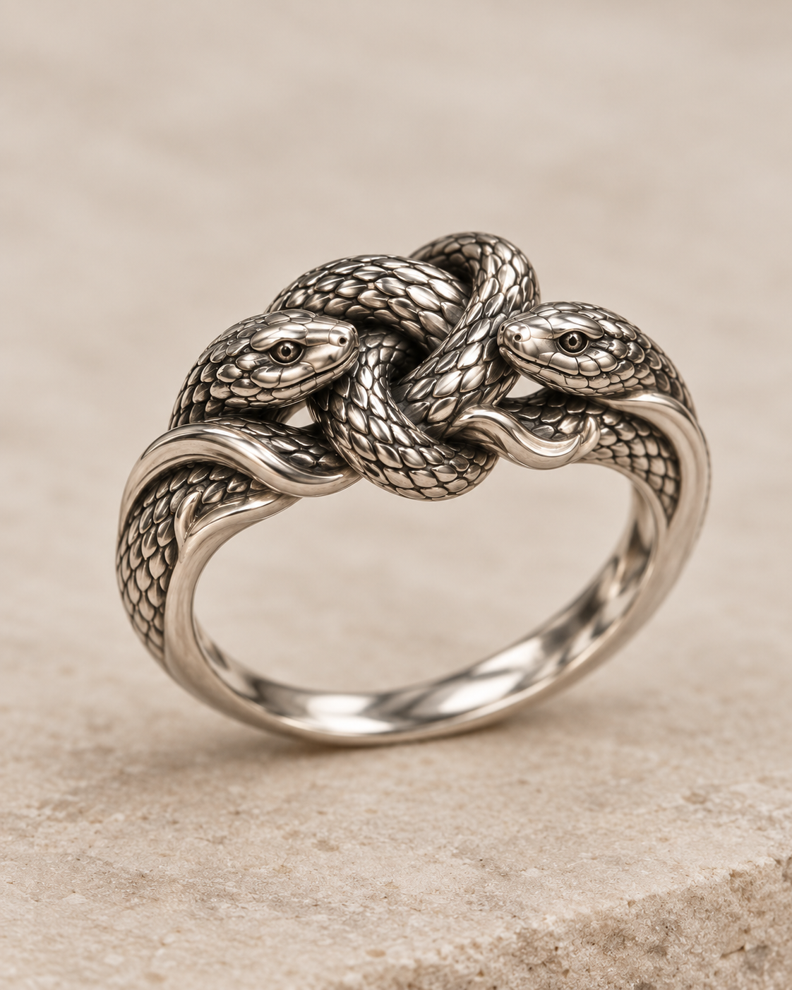 Medusa Serpent Knot Ring in sterling silver with intertwined snakes