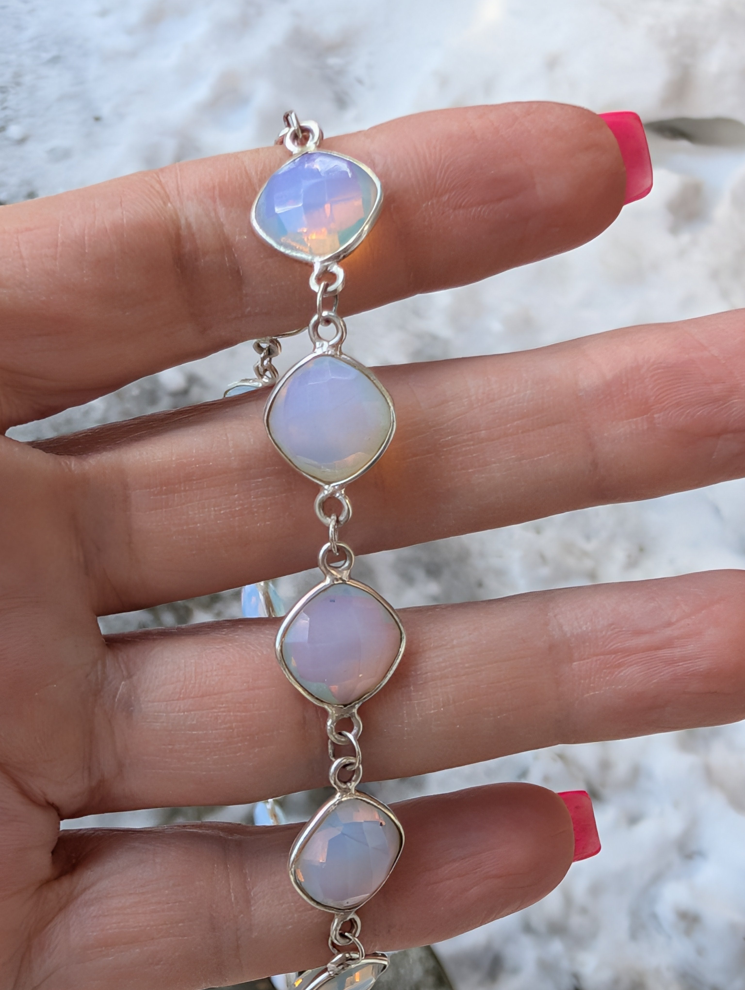 Moonlit Drift opalite bracelet worn on the wrist