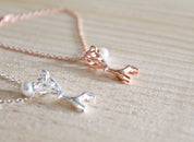 Reindeer and Pearl Necklace in Sterling Silver or Rose Gold Plated