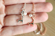 Reindeer and Pearl Necklace in Sterling Silver or Rose Gold Plated