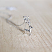 Standing Reindeer Figurine Necklace in Sterling Silver