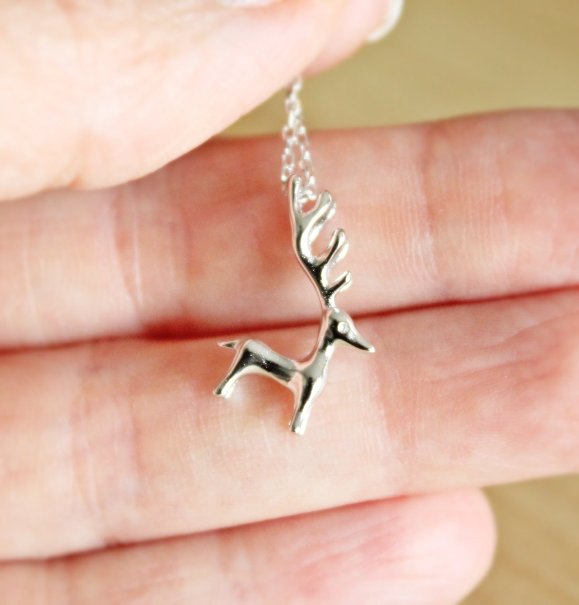 Standing Reindeer Figurine Necklace in Sterling Silver